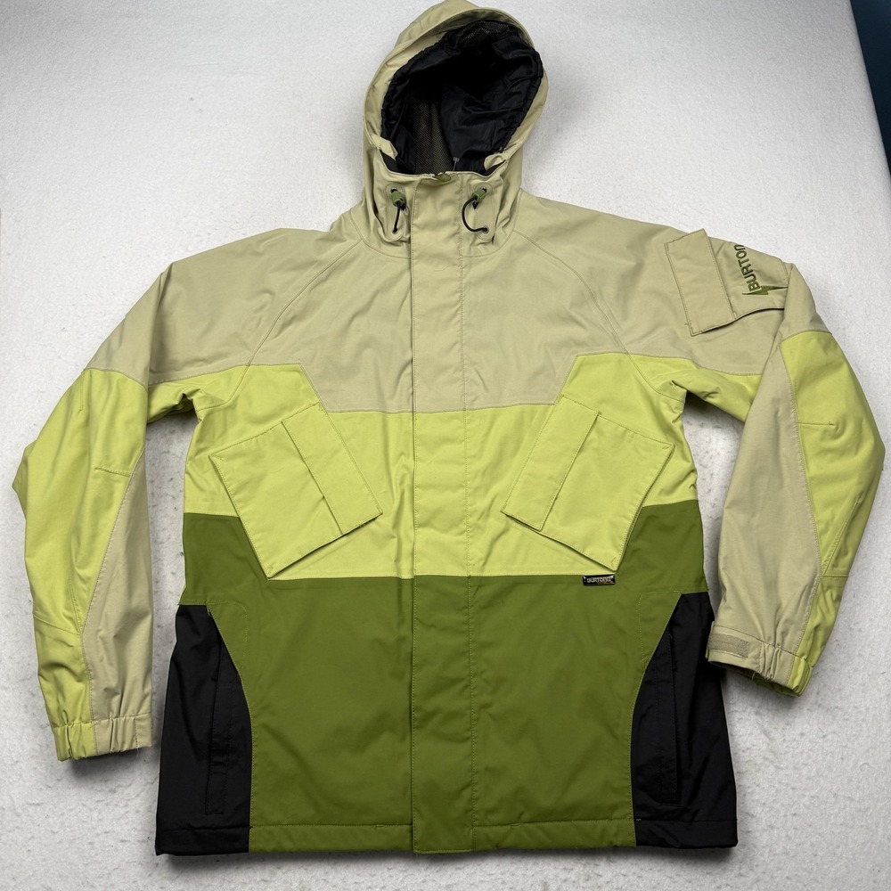 Burton Quattro Jacket Mens Medium Green Colorblock Full Zip Hooded Ski Snowboard